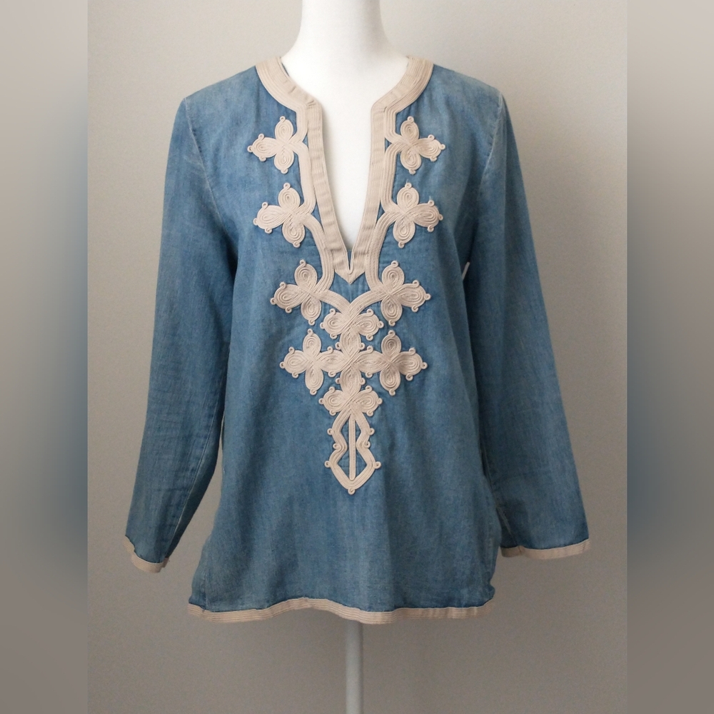 J. Crew embroidered denim kaftan top 4